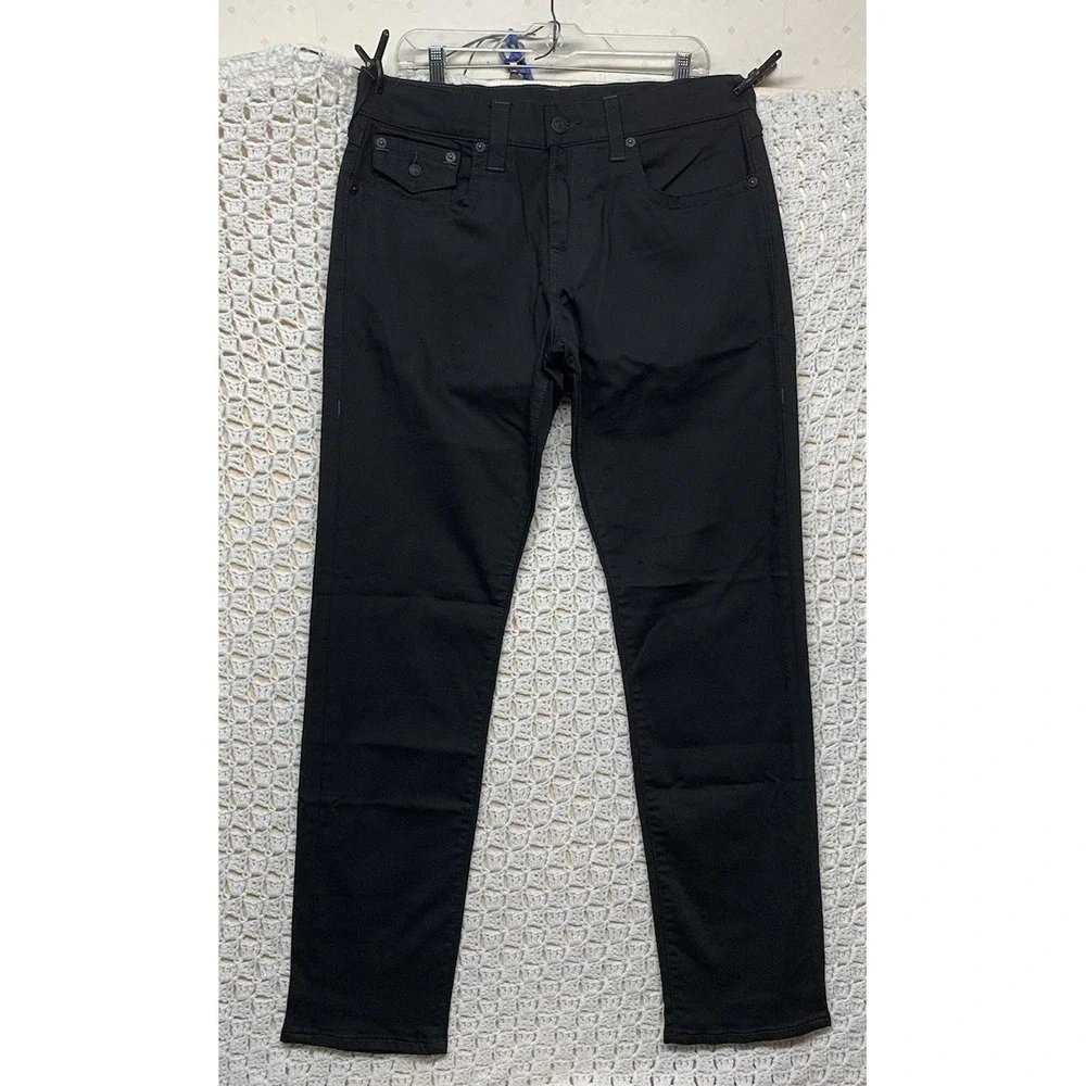 True Religion Geno Jeans Mens Tag 33 Fits 34x33 Black Relaxed Slim Straight‎